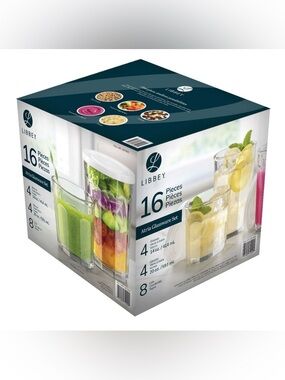 NEW Libbey Atria 16pc Glassware Set with Lids